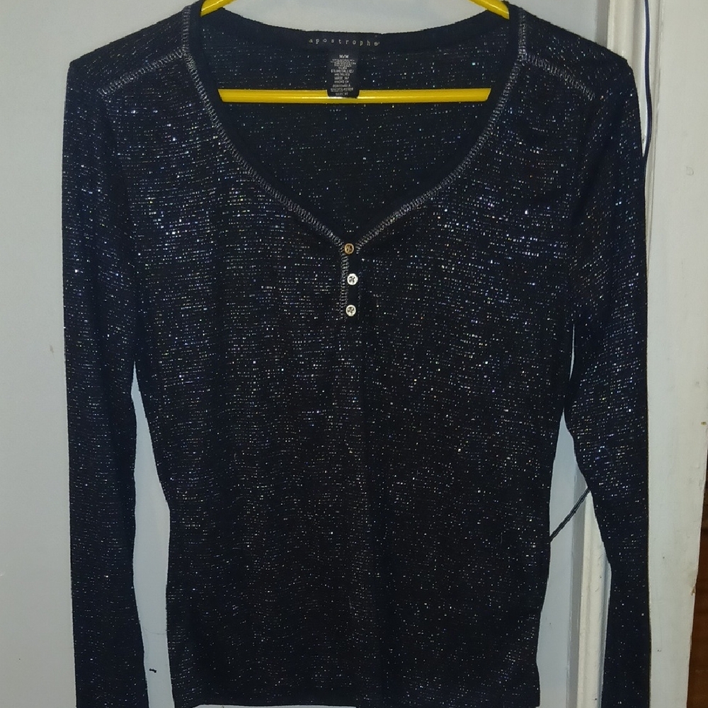 Express Shimmering Black Long Sleeve Top